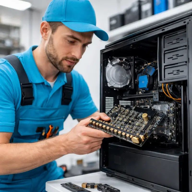 Мастер устанавливает звуковую карту на ПК в Брянске